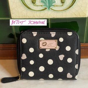 BETSEY JOHNSON Small Wallet Black with White Dots and Light Pink Hearts